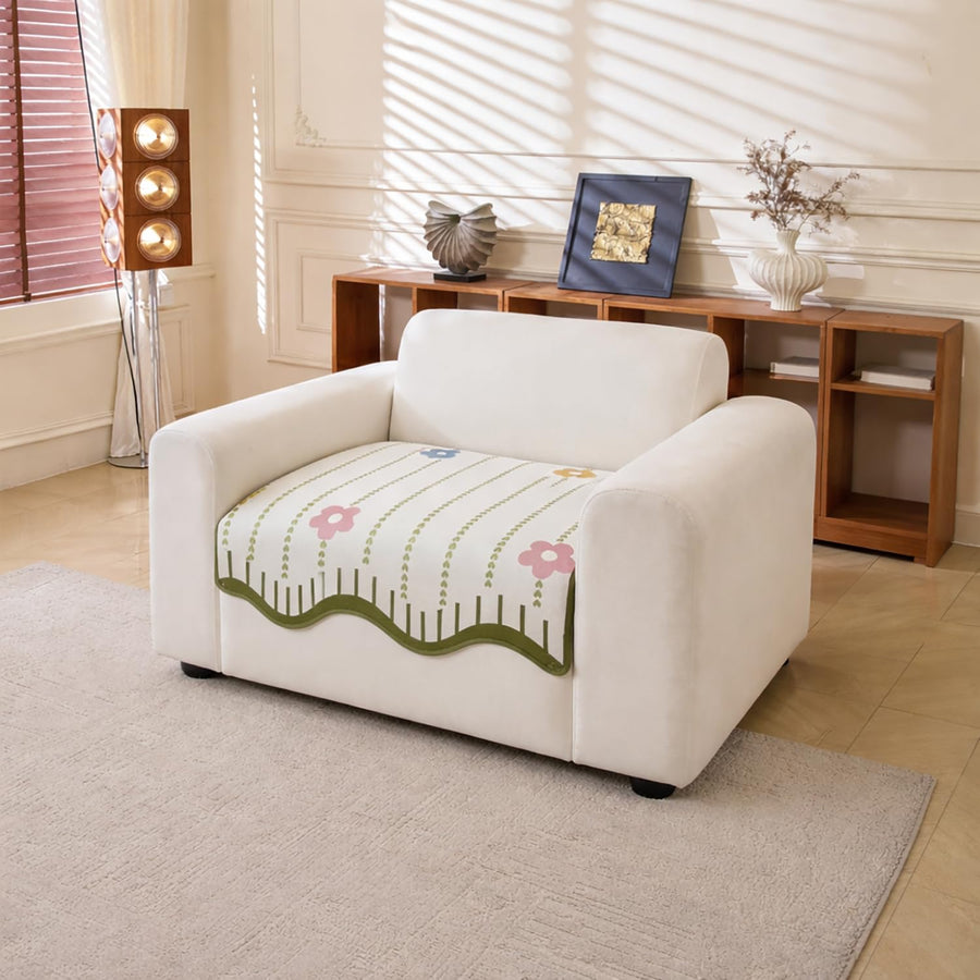 Loom Stripe Series Chenille Couch Cover Curved Edge Quilted Sofa Slipcover (Beige)