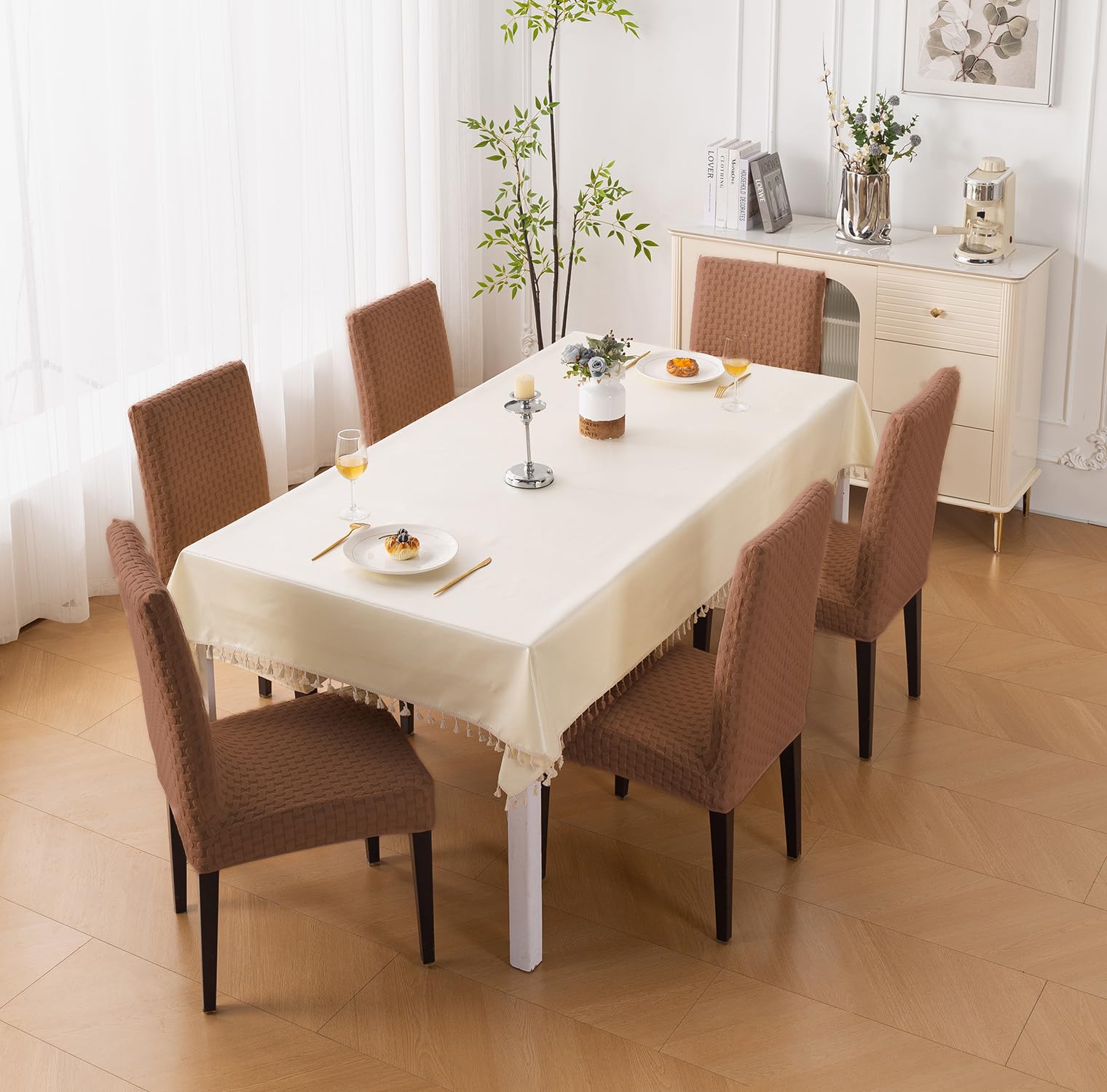 Stylish Jacquard Dining Chair Cover – 220 GSM (Brown)