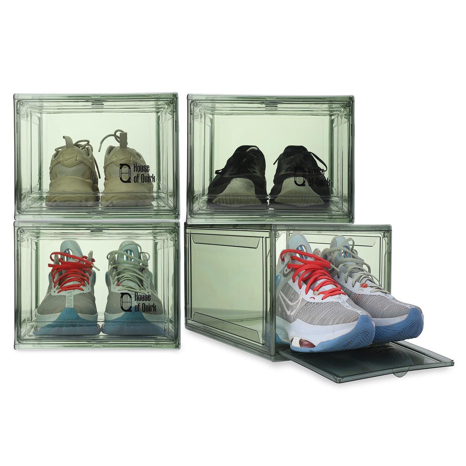 Shoe Organizer, Shoe Storage Boxes with Magnetic Door (Green)