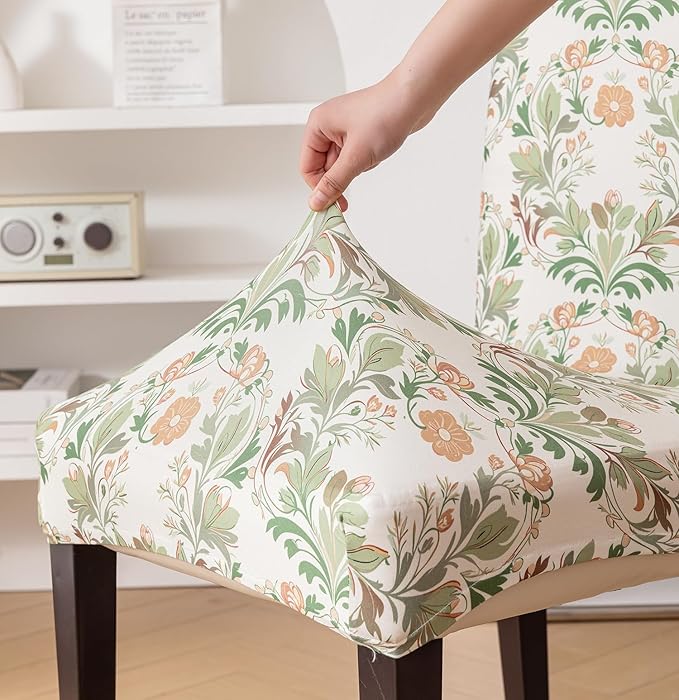 Elastic Chair Cover Stretch Removable Washable (Beige Coriander Flower)