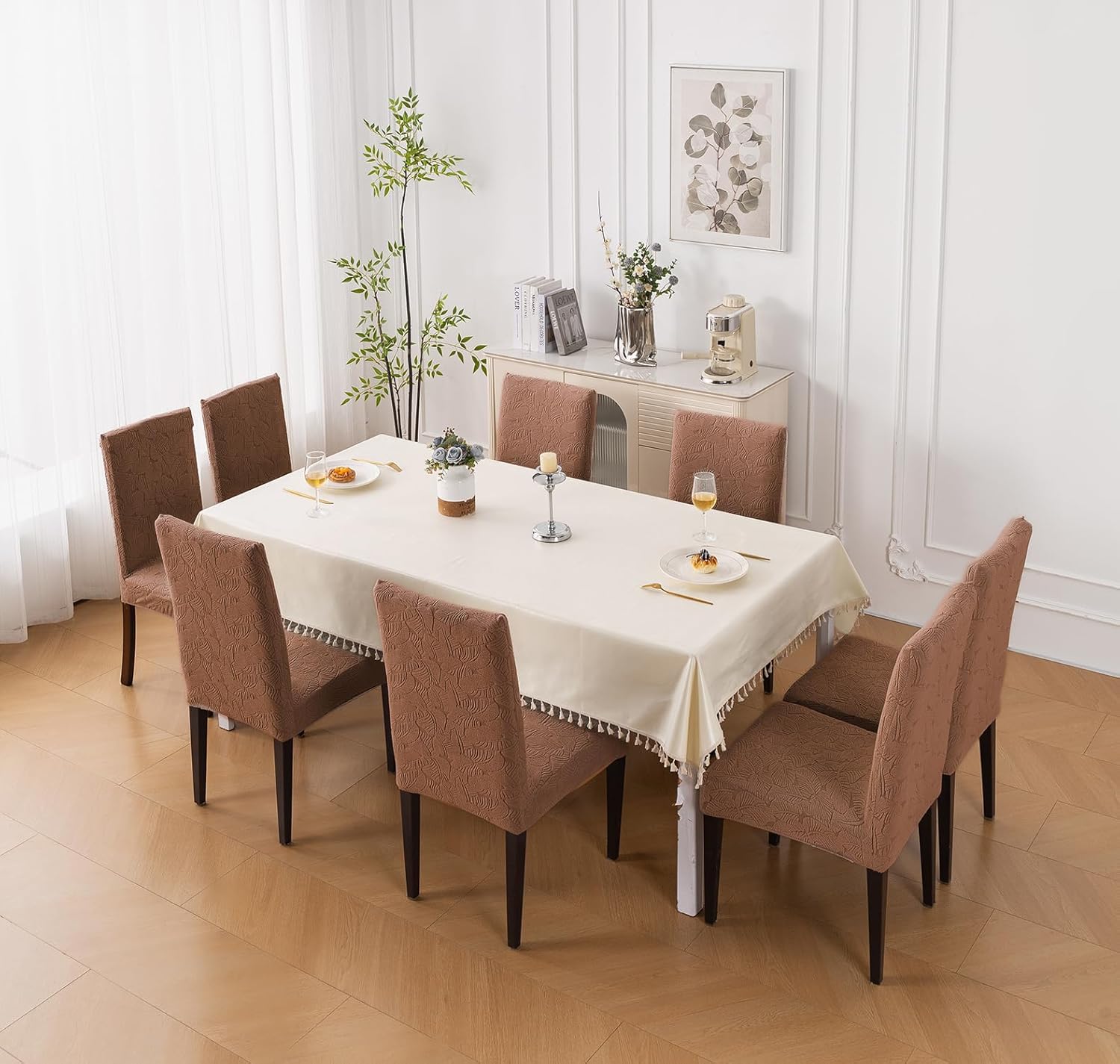 Stretchable Jacquard Dining Chair Cover – Universal Fit, 220 GSM-Brown