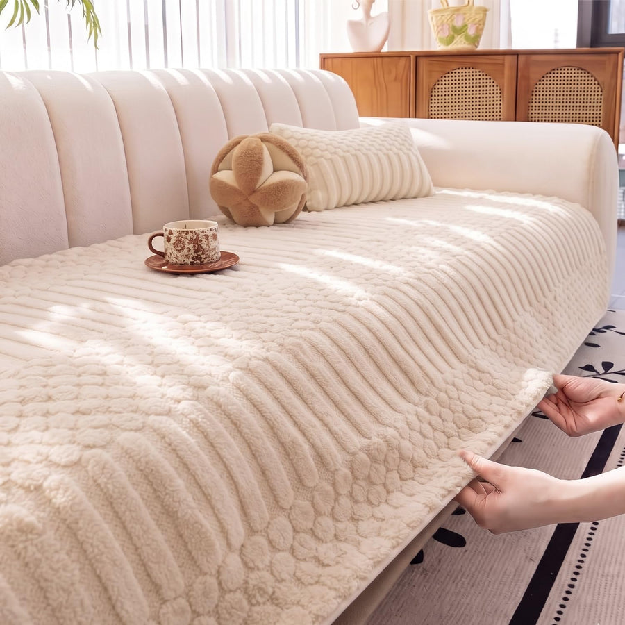 Ridge Plush Sofa Mat Floral Design - Ivory