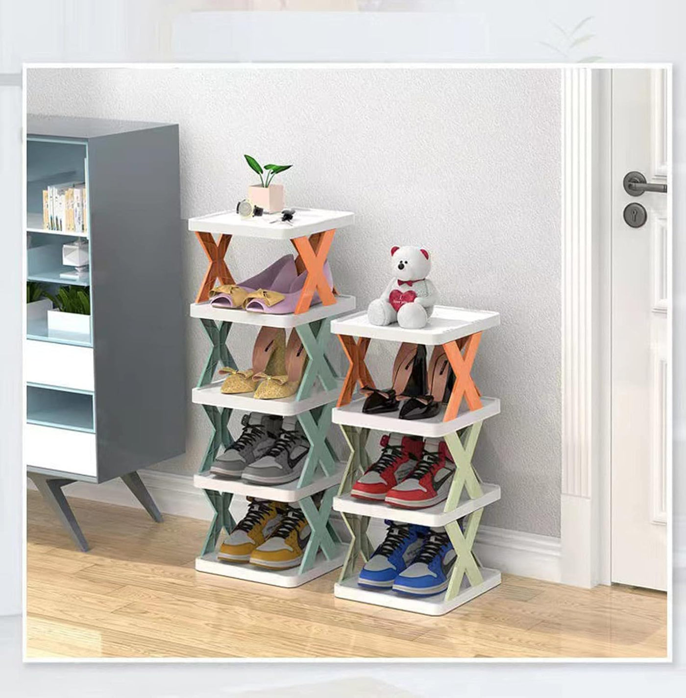 4 Tier Shoes Storage Cabinet for Saving Space-Green