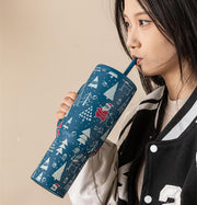 Christmas Edition 1200ml Tumbler with Handle & Straws