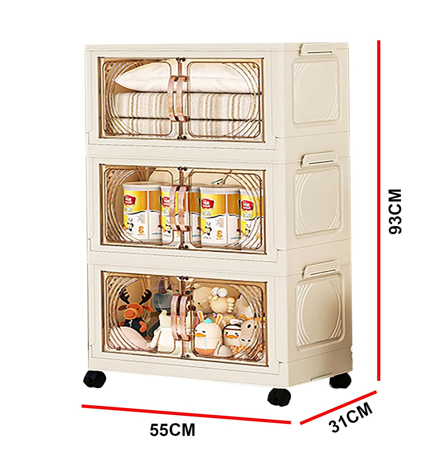 Storage Cabinet with Wheels, Rolling Organizer for Home ( 55CM, Cream)