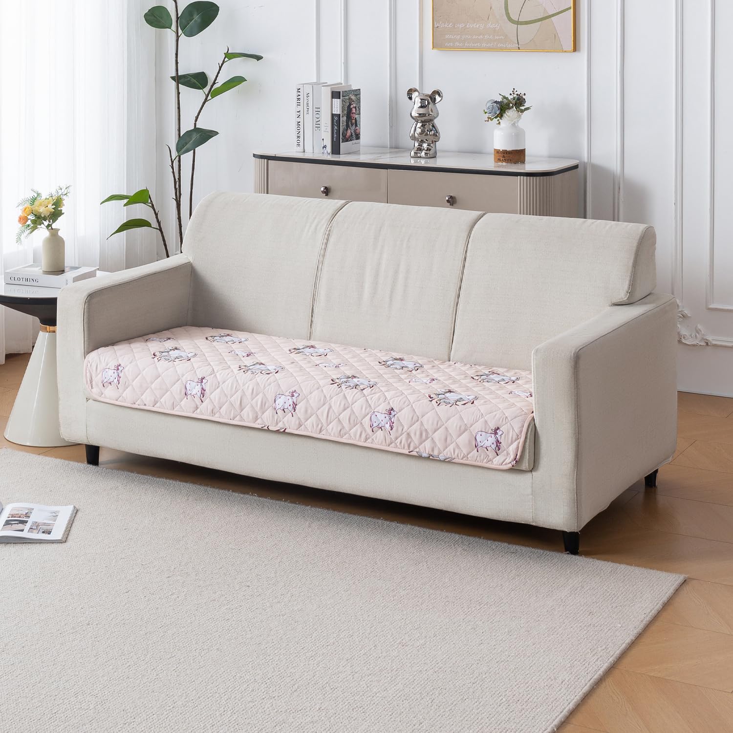 Printed Quilted Sofa Cover for 1/2/3/4 Seater Anti-Slip- Kamdhenu