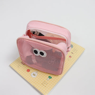 Cute Eye Mesh Cosmetic Bags- Pink
