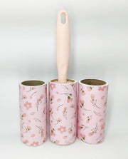 Lint Roller 10cm Sheet Set of 3 Rolls 180 Sheets, 60 Sheets Each roll- Pink Flower
