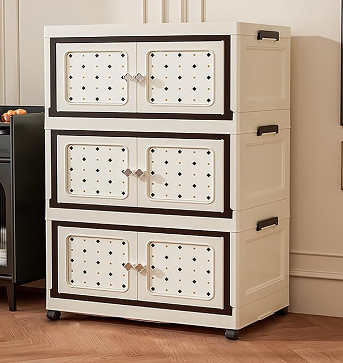 Multifunctional Folding Storage Box Cabinet with Doors and Wheels (65cm)
