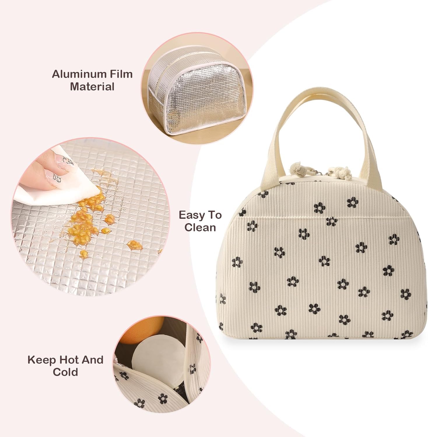 Corduroy Insulated Lunch Bag – Reusable Thermal Tote for Office, Picnic & Travel