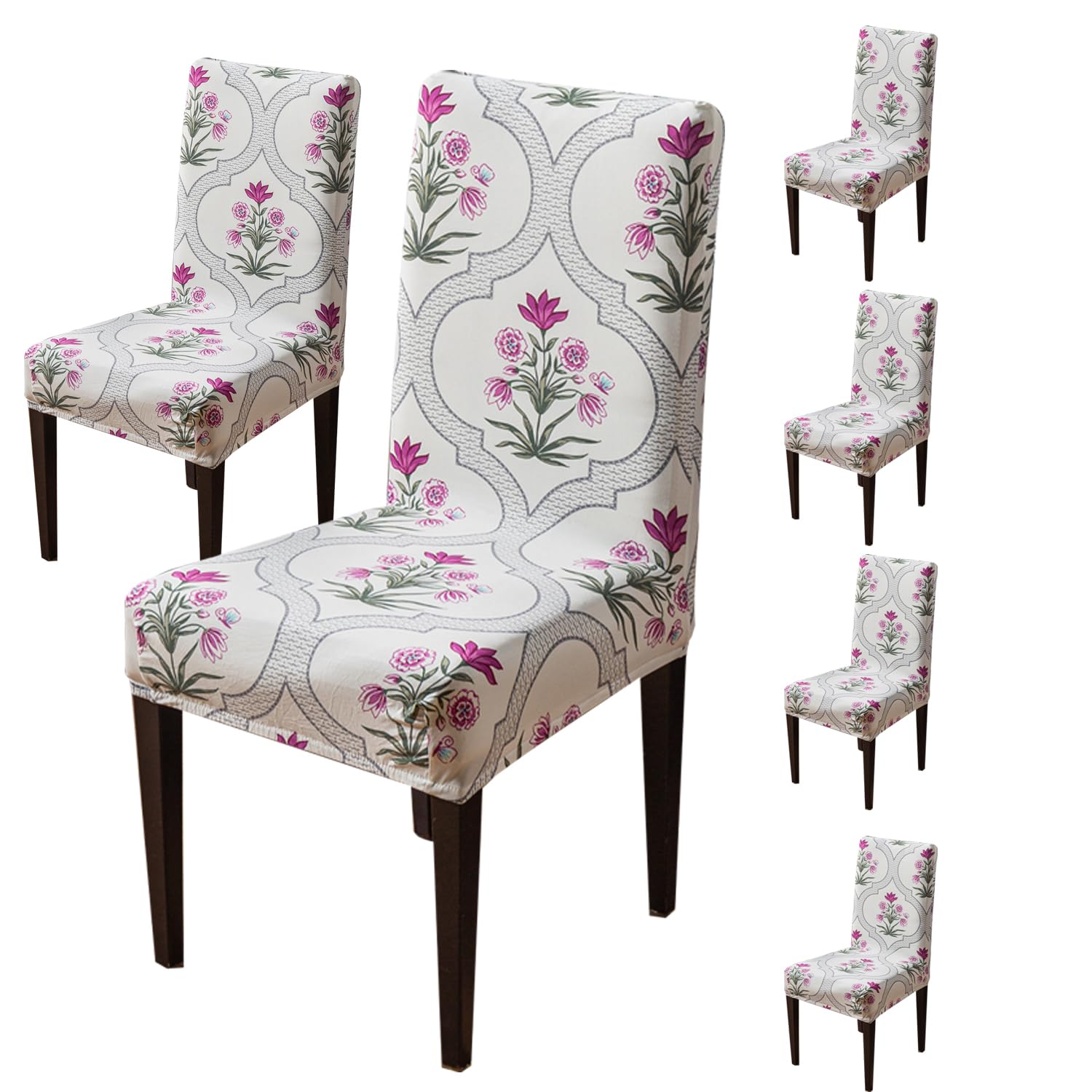 Elastic Chair Cover Stretch Removable Washable Short Dining Chair Cover (Mughal Buta)