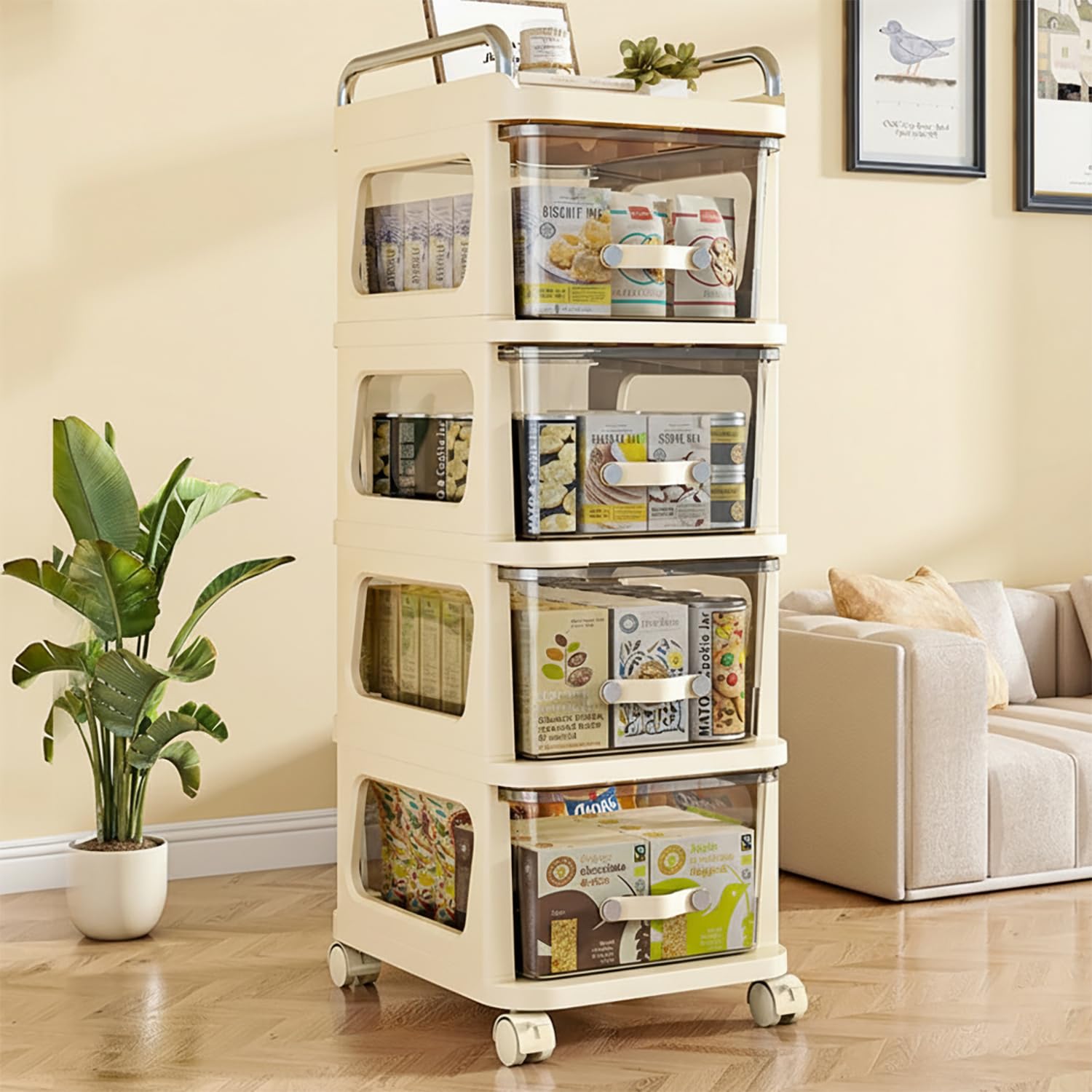 Slim Drawer Rolling Storage Cabinet – Plastic Organizer (Cream)