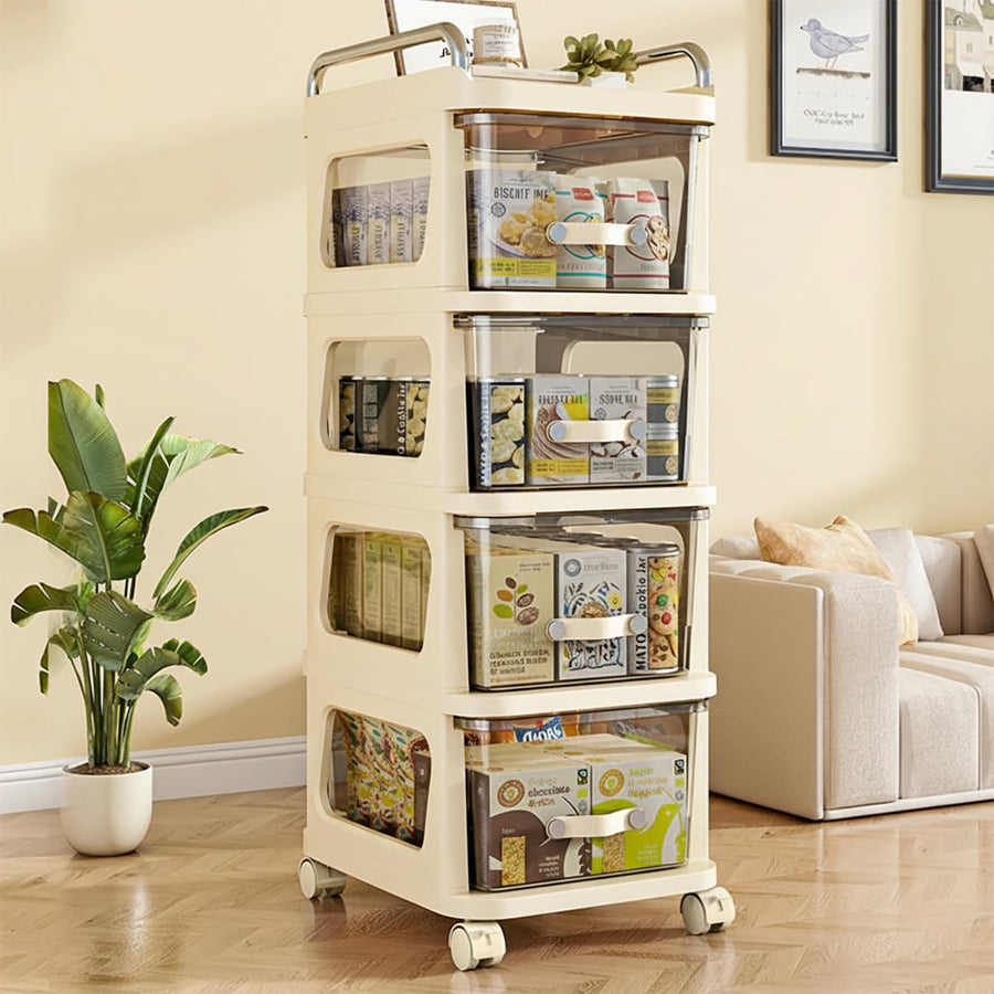 Slim Drawer Rolling Storage Cabinet – Plastic Organizer (Cream)