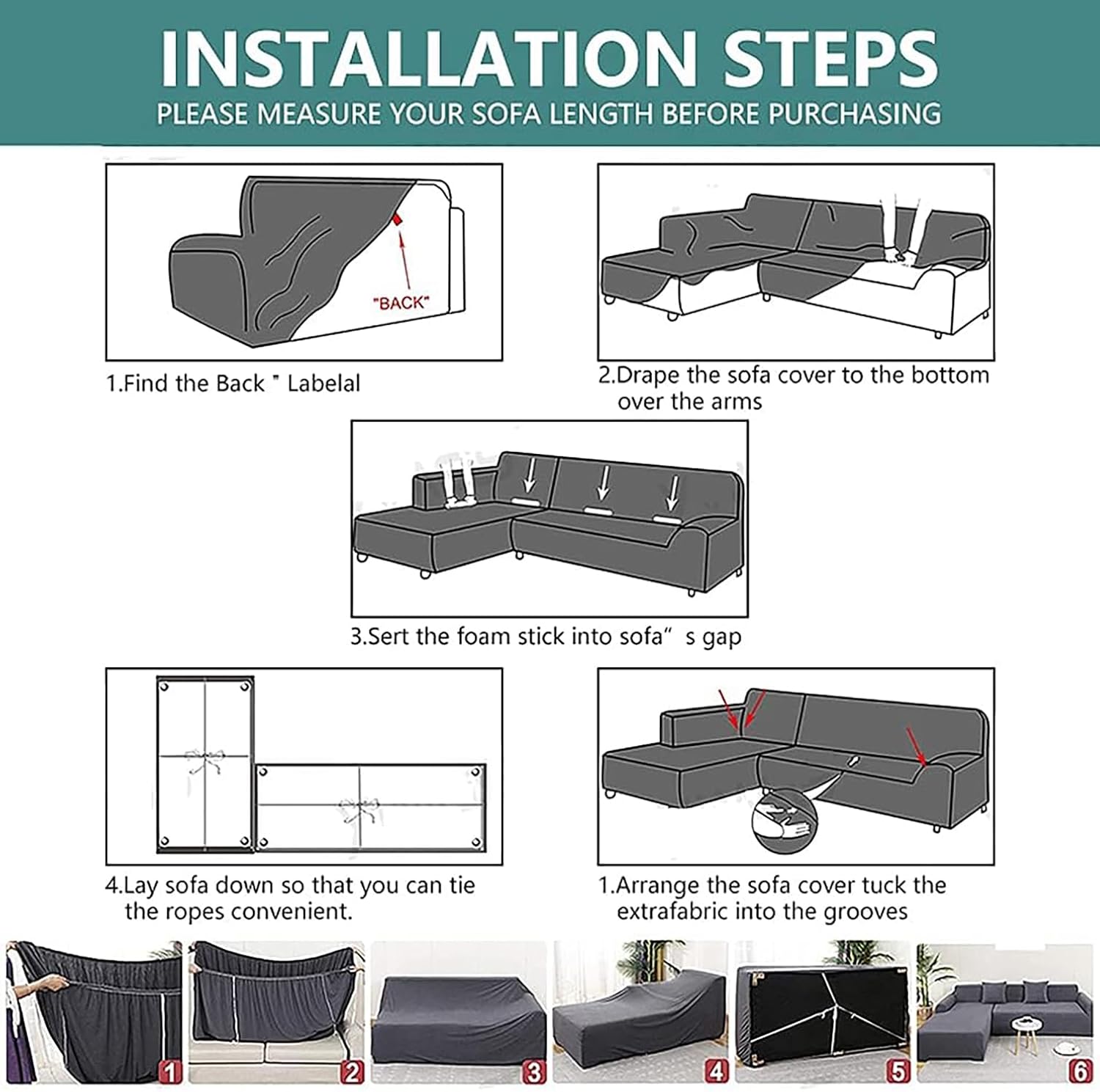 Universal Sectional Sofa Covers L - Shape 220 GSM (Pastel Green)
