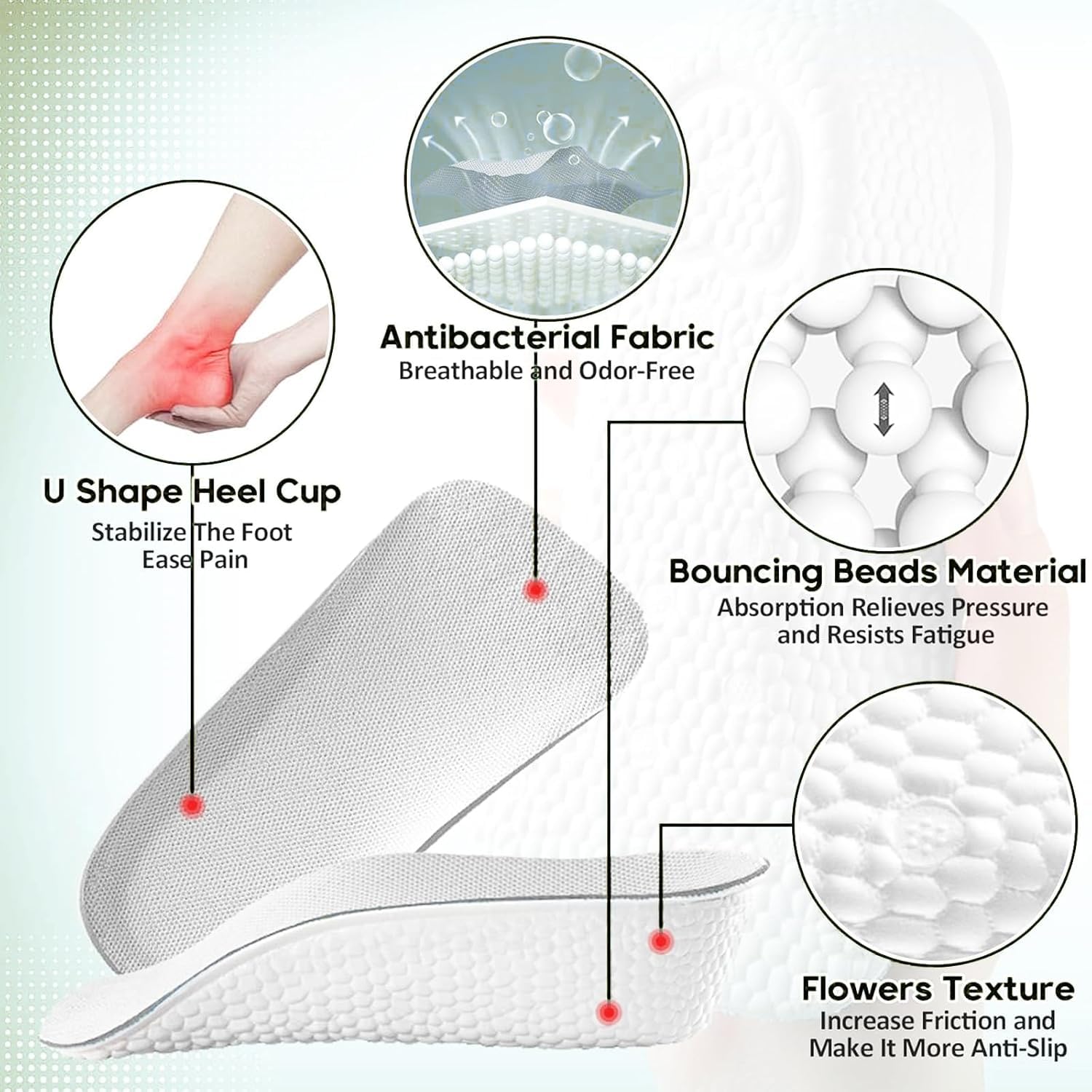 Height Increase Insoles – 1 Pair Orthopedic Heel Lift Inserts for Men & Women (Grey)