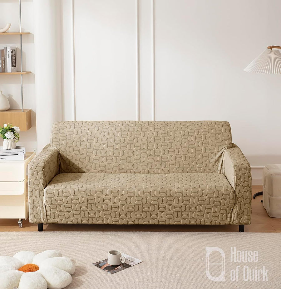 Jacquard Fabric Texture Sofa Cover 220 GSM Sofa Slipcover-Camel