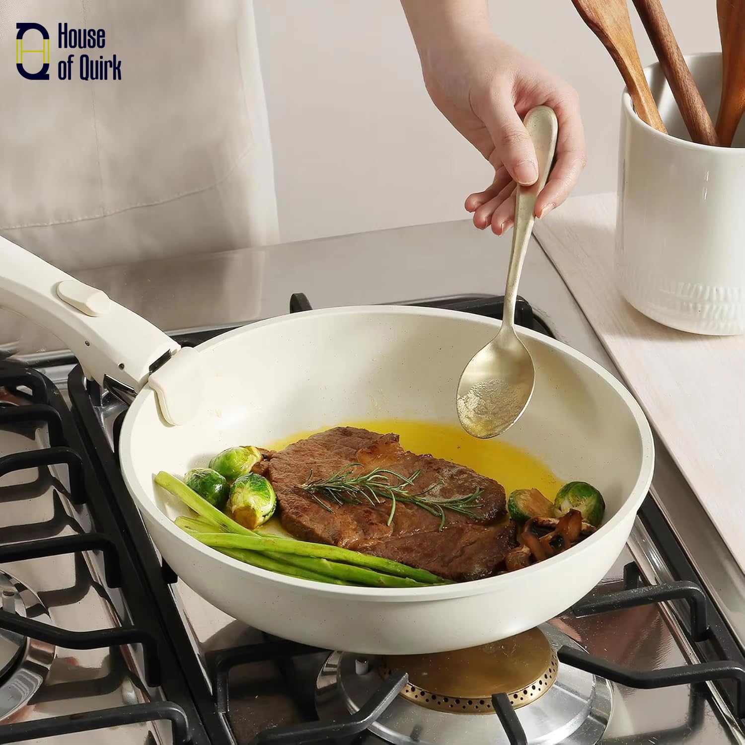 Maifan Stone Nonstick Cookware Set of 5 Detachable Handle Pots & Pans