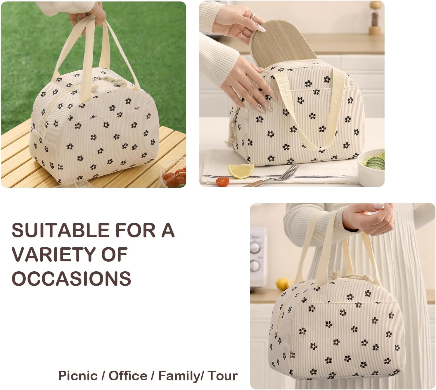 Corduroy Insulated Lunch Bag – Reusable Thermal Tote for Office, Picnic & Travel