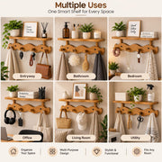 Wooden Wavy Wall-Mounted Coat Rack with 4 Hooks