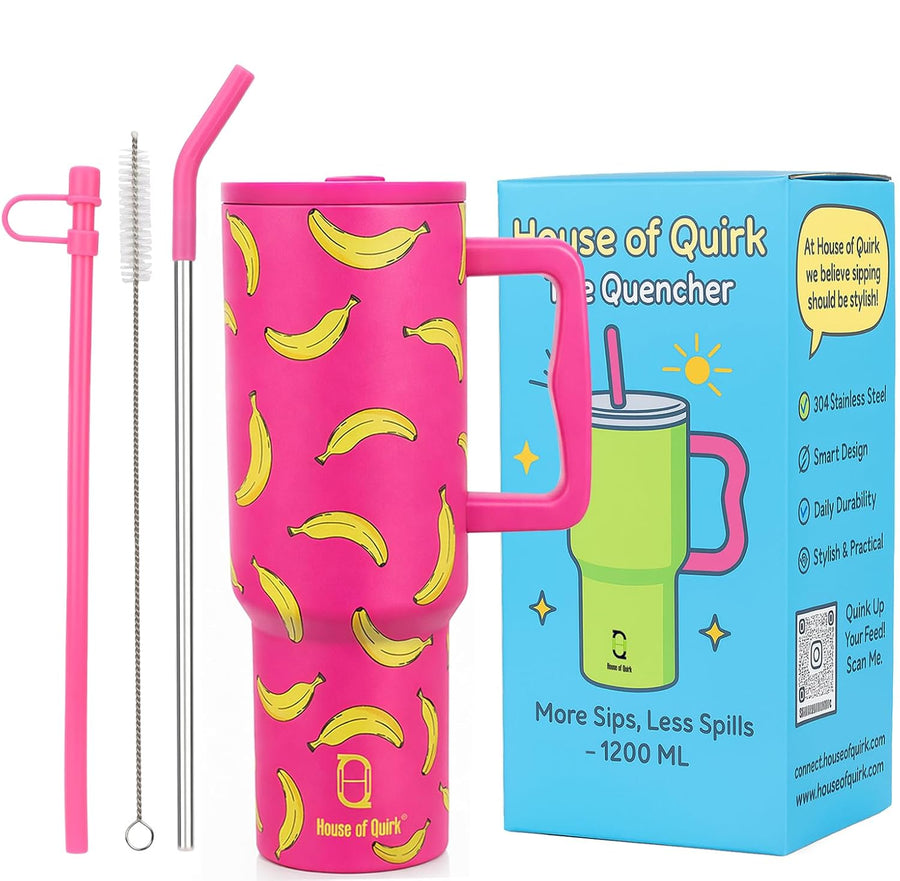 New Stylish Stainless Steel Tumbler with Lid, Handle & Straws - (1200 ML)