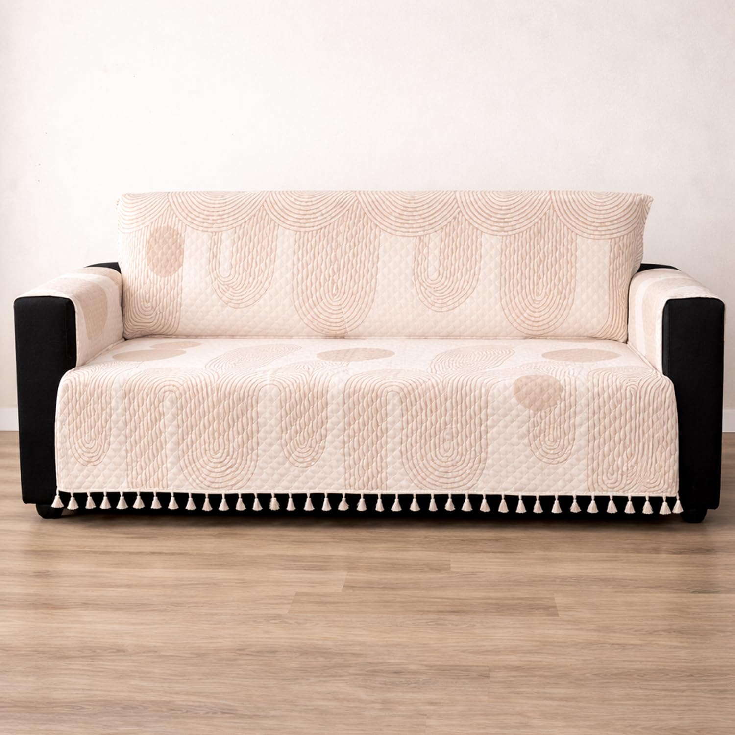 IKATRA Series Quilted Printed Sofa Cover for Indian Sofa Set with Side Pocket (Beige Loom)