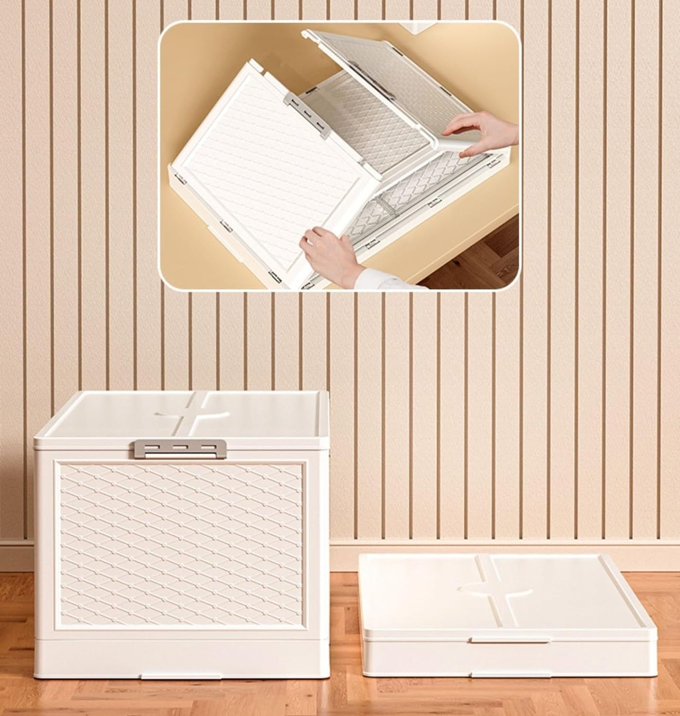 Plastic Storage Bins for Closet Organizers with Open Front Door (White)