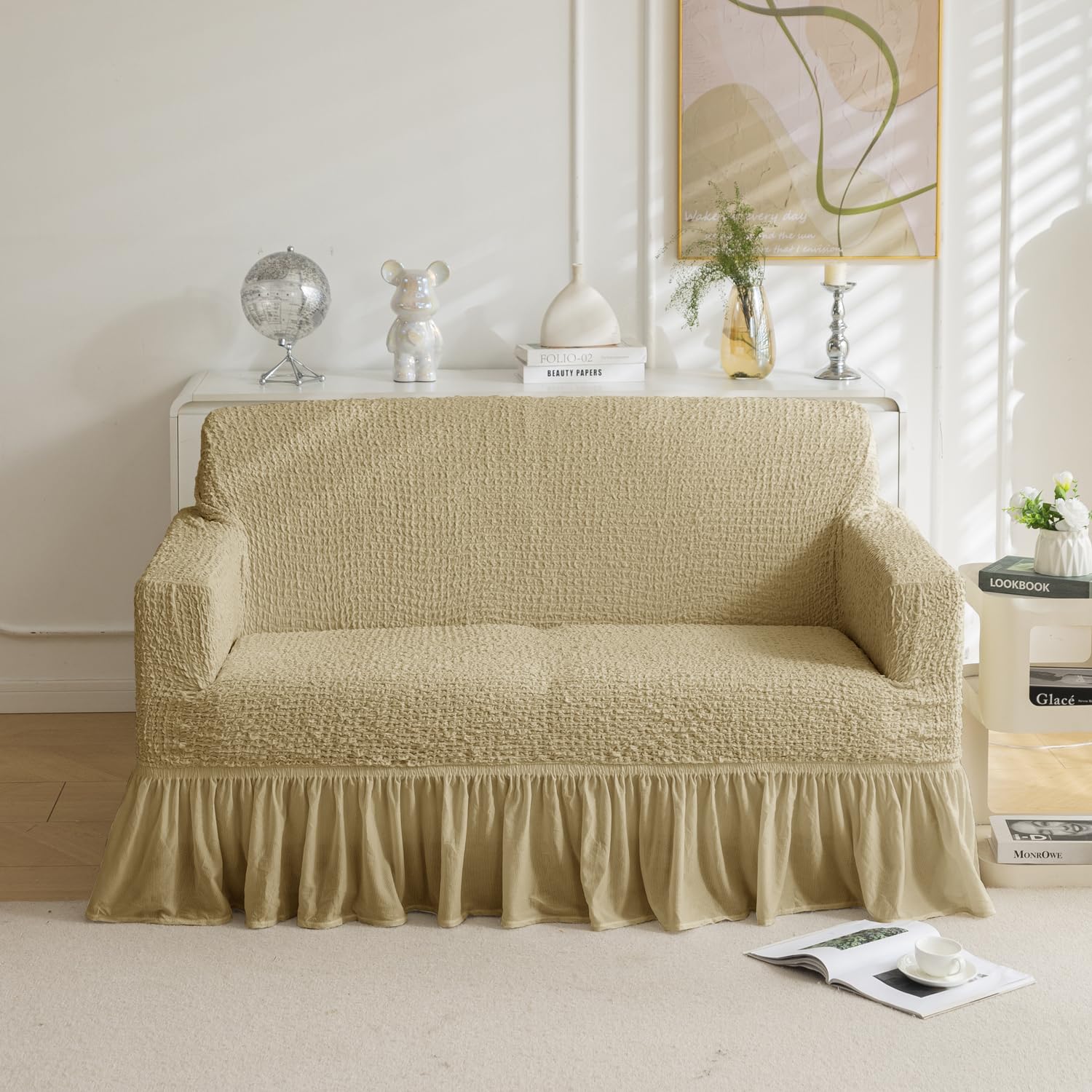 Universal Italian Pattern Sofa Slipcover- Khaki