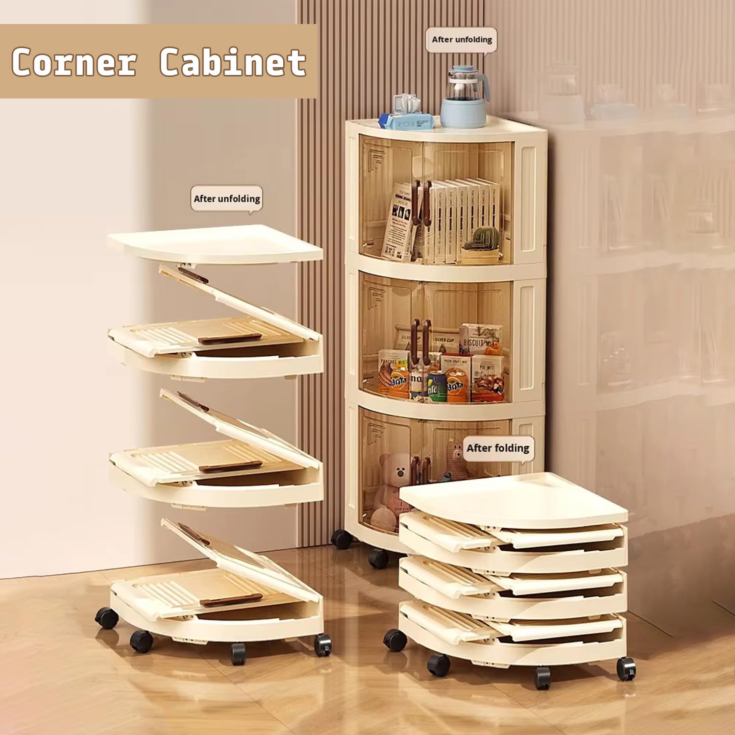 Triangular Craft Storage Foldable Triangular Storage Cabinet with Wheels (Cream) – House of quirk