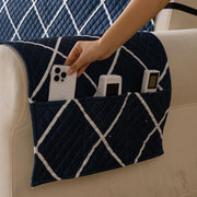 Quilted Printed Sofa Cover for Indian Sofa Set – Washable (Blue Diamond)