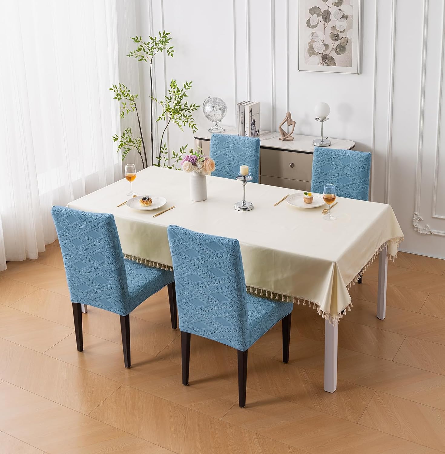 Stretchable Jacquard Chair Cover – 220 GSM-Light Blue