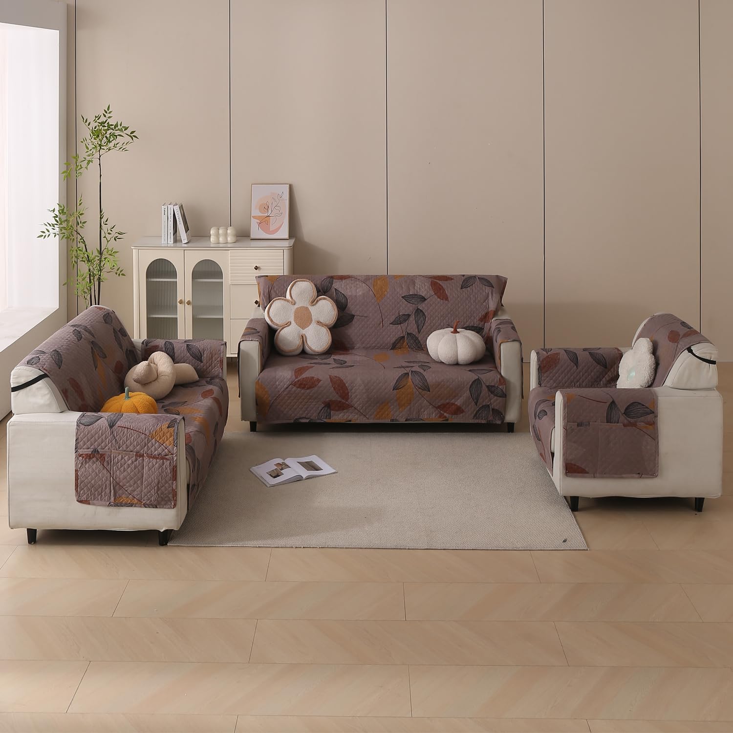 Polyester Sofa Cover Mat Reversible Couch Protector- Dusky Leaf