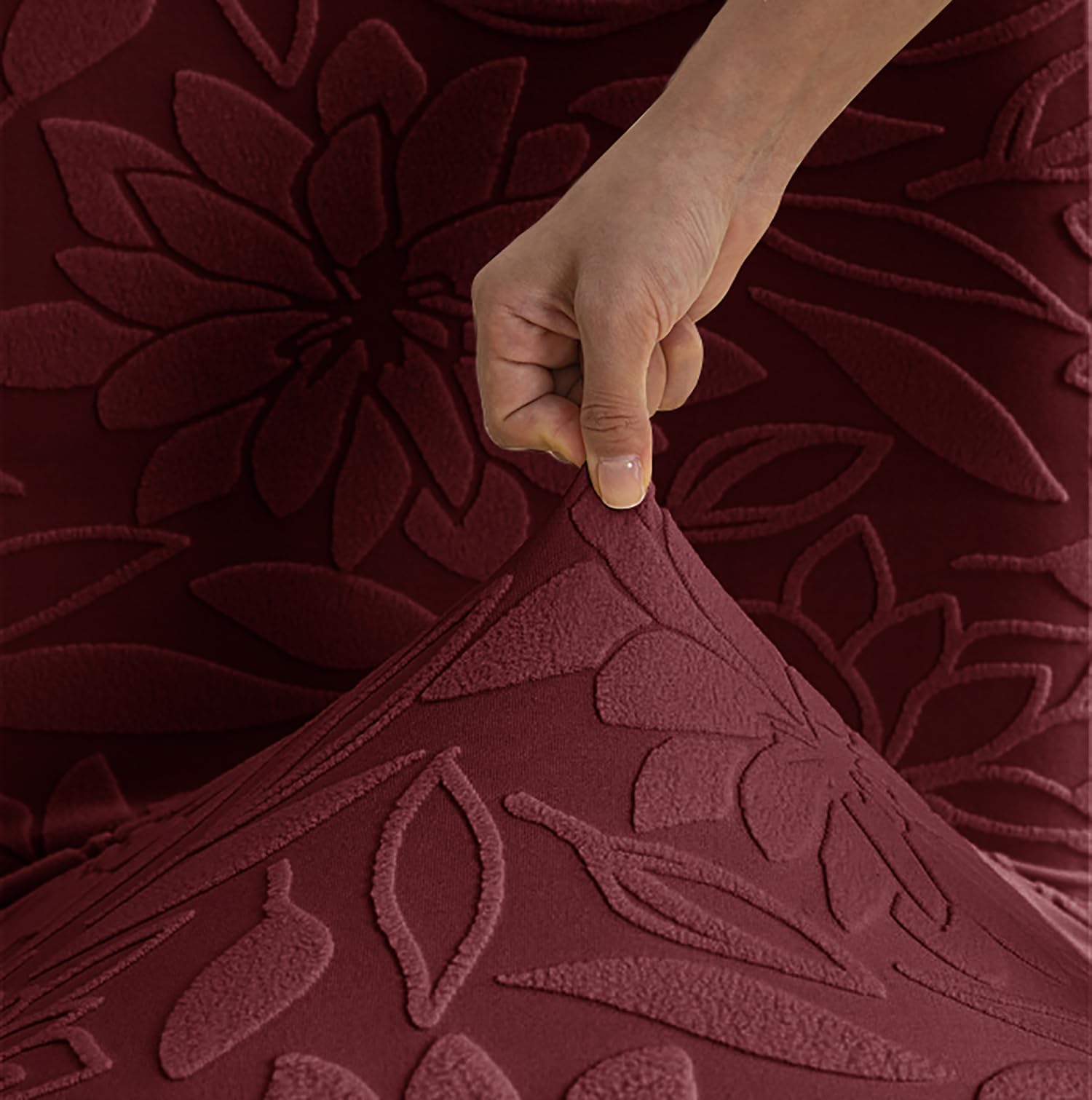 Stretchy Universal Camellia Jacquard Waterproof Chair Cover (Maroon)