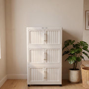 Folding Plastic Storage Cabinet with Wheels - White