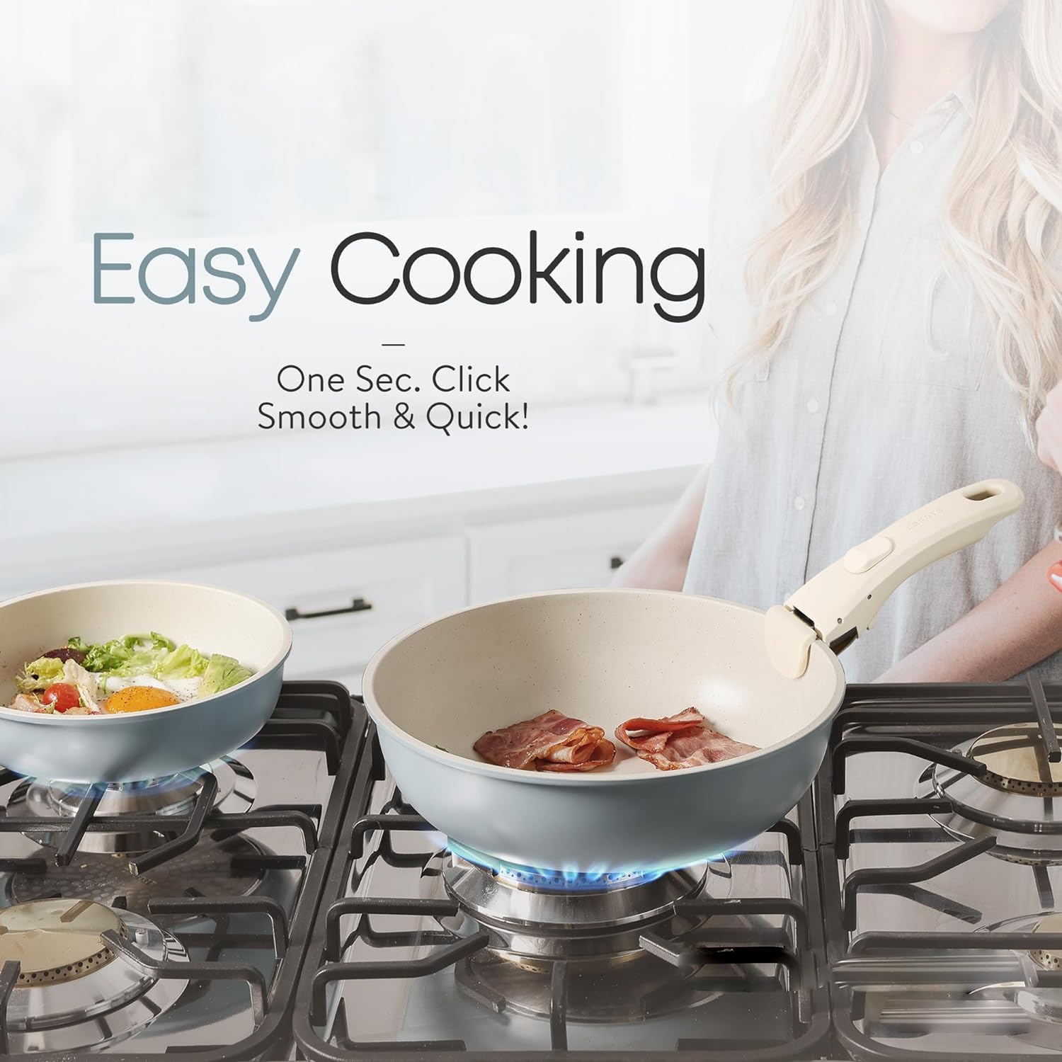 Maifan Stone Nonstick Cookware Set of 5 Detachable Handle Pots & Pans