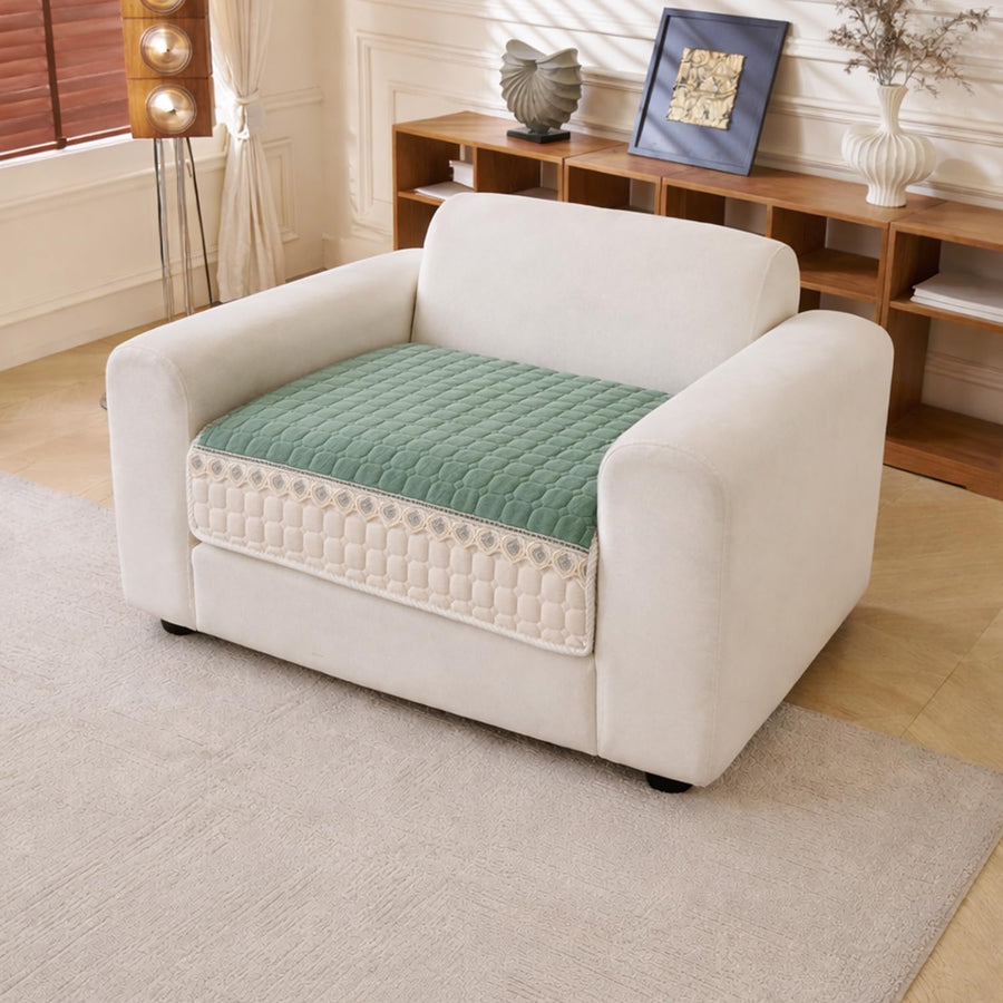 Waffle Quilt Corduroy Chenille Sofa Cover – Quilted, Non-Slip, Washable & Durable Protector (Green)