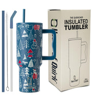 Christmas Edition 1200ml Tumbler with Handle & Straws