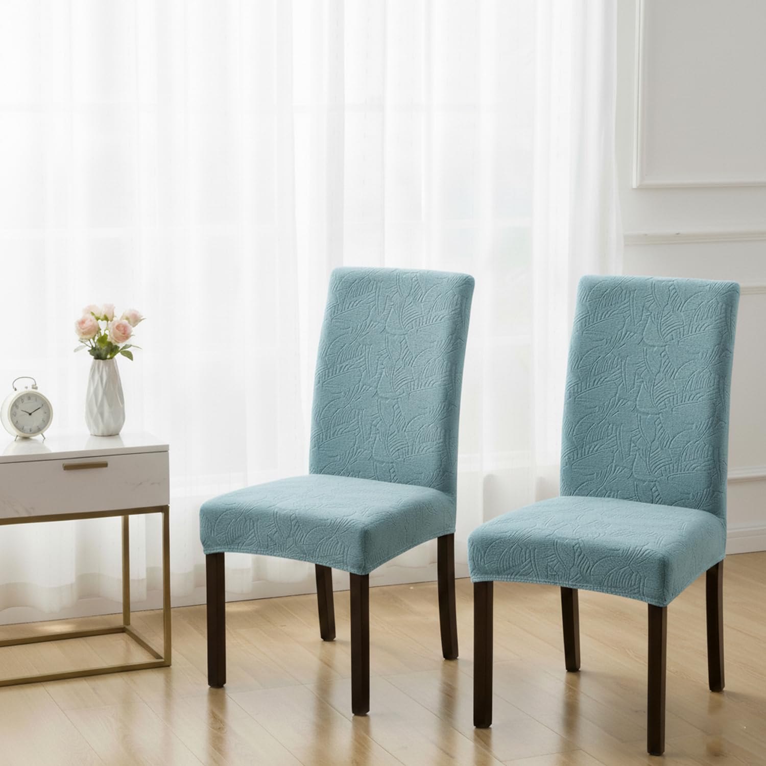 Stretchable Jacquard Dining Chair Cover – Universal Fit, 220 GSM-Light Blue