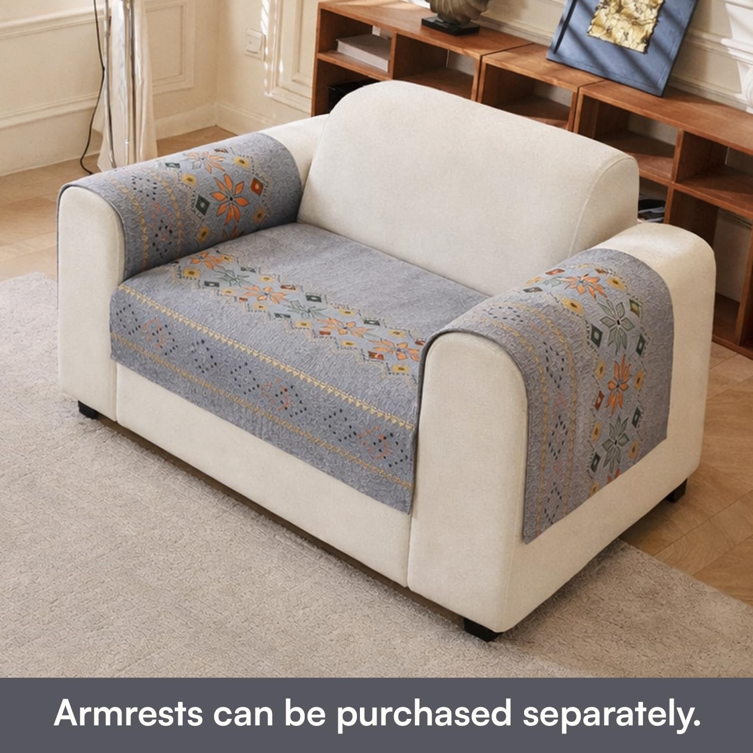 Rangoli Series Chenille Bohemia Couch Cover Quilted Non-Slip Washable Sofa Slipcover (Grey)