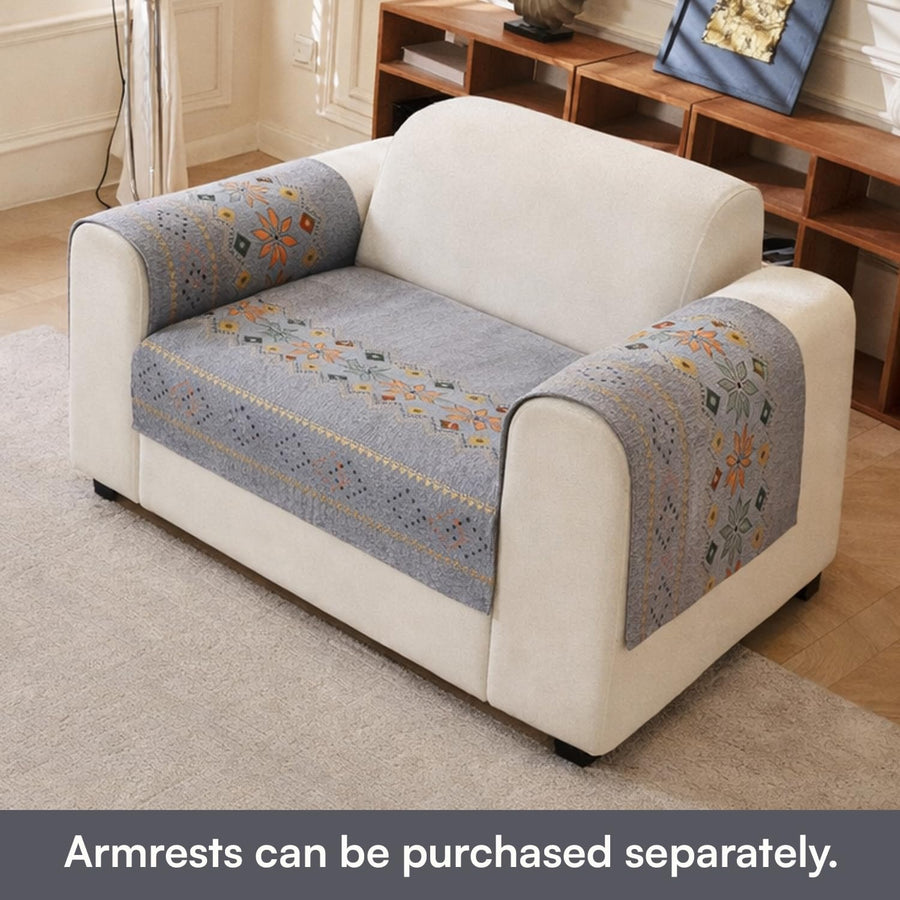 Rangoli Series Chenille Bohemia Couch Cover Quilted Non-Slip Washable Sofa Slipcover (Grey)