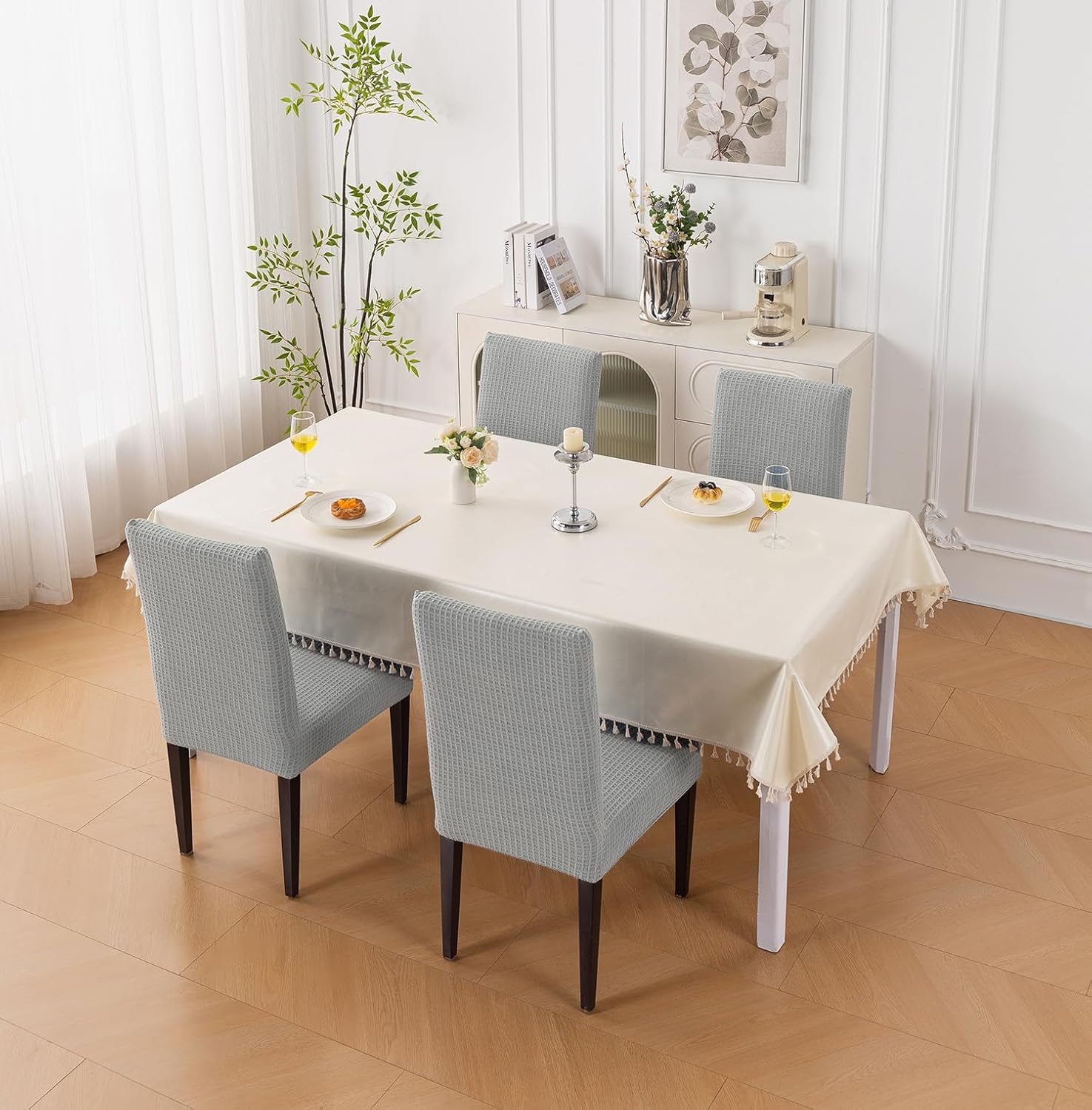 Decorative Dining Chair Cover – 220 GSM Stretch Jacquard Fabric (Grey)