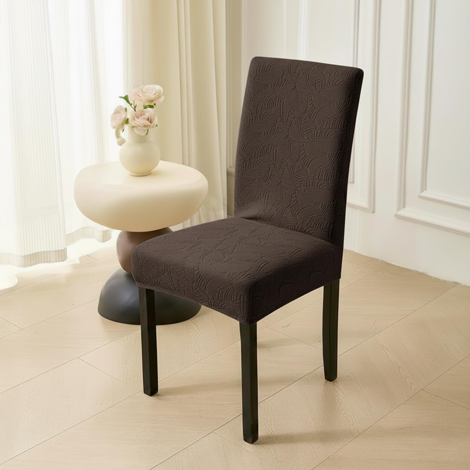 Stretchable Jacquard Dining Chair Cover – Universal Fit, 220 GSM-Brown