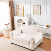 Rabbit Plush Sofa Mat Floral Design - Ivory
