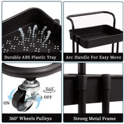 3 Tier Storage Trolley Metal Utility Trolley Storage Trolley, Multi-Purpose - (Black)