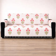 IKATRA Series Quilted Printed Sofa Cover for Indian Sofa Set with Side Pocket (Ivory Phool)