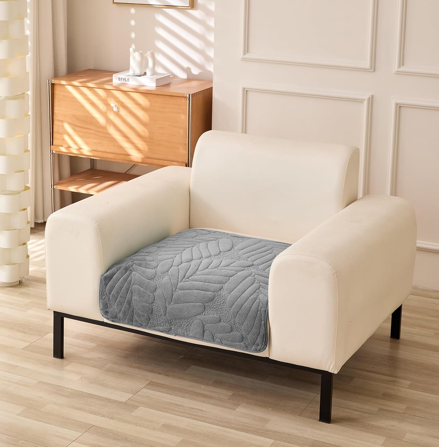 Sofa Cover Mat Leaf Coral Fleece Chenille Fabric Seater Sofa (Charcoal)