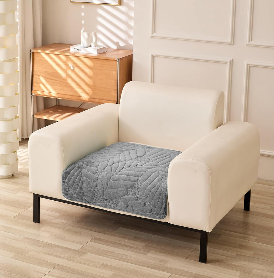 Sofa Cover Mat Leaf Coral Fleece Chenille Fabric Seater Sofa (Charcoal)