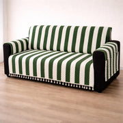 IKATRA Series Quilted Printed Sofa Cover for Indian Sofa Set with Side Pocket (Evergreen Stripe)