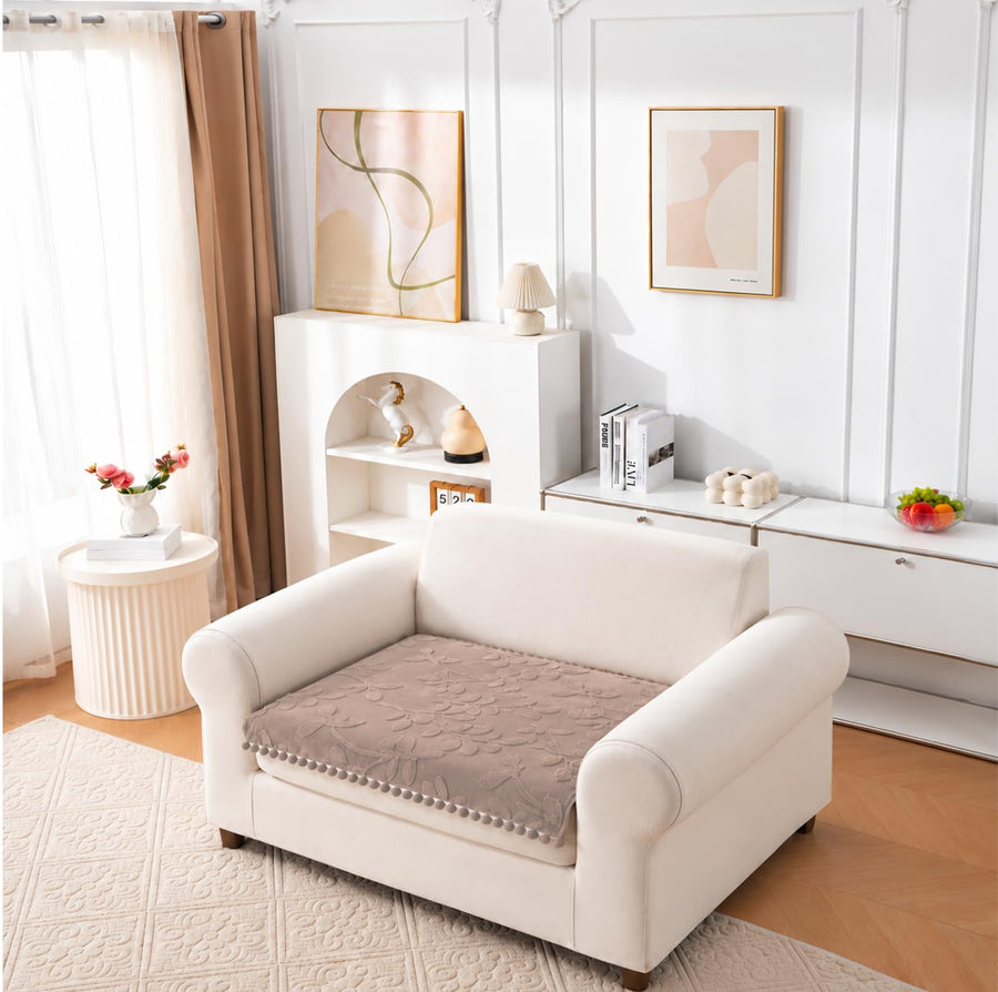 Rabbit Plush Sofa Mat Floral Design - Mocha