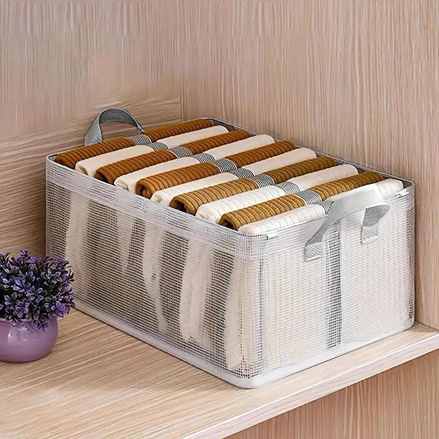 Durable Linen Closet Organizers and Foldable Storage Baskets (Transparent)