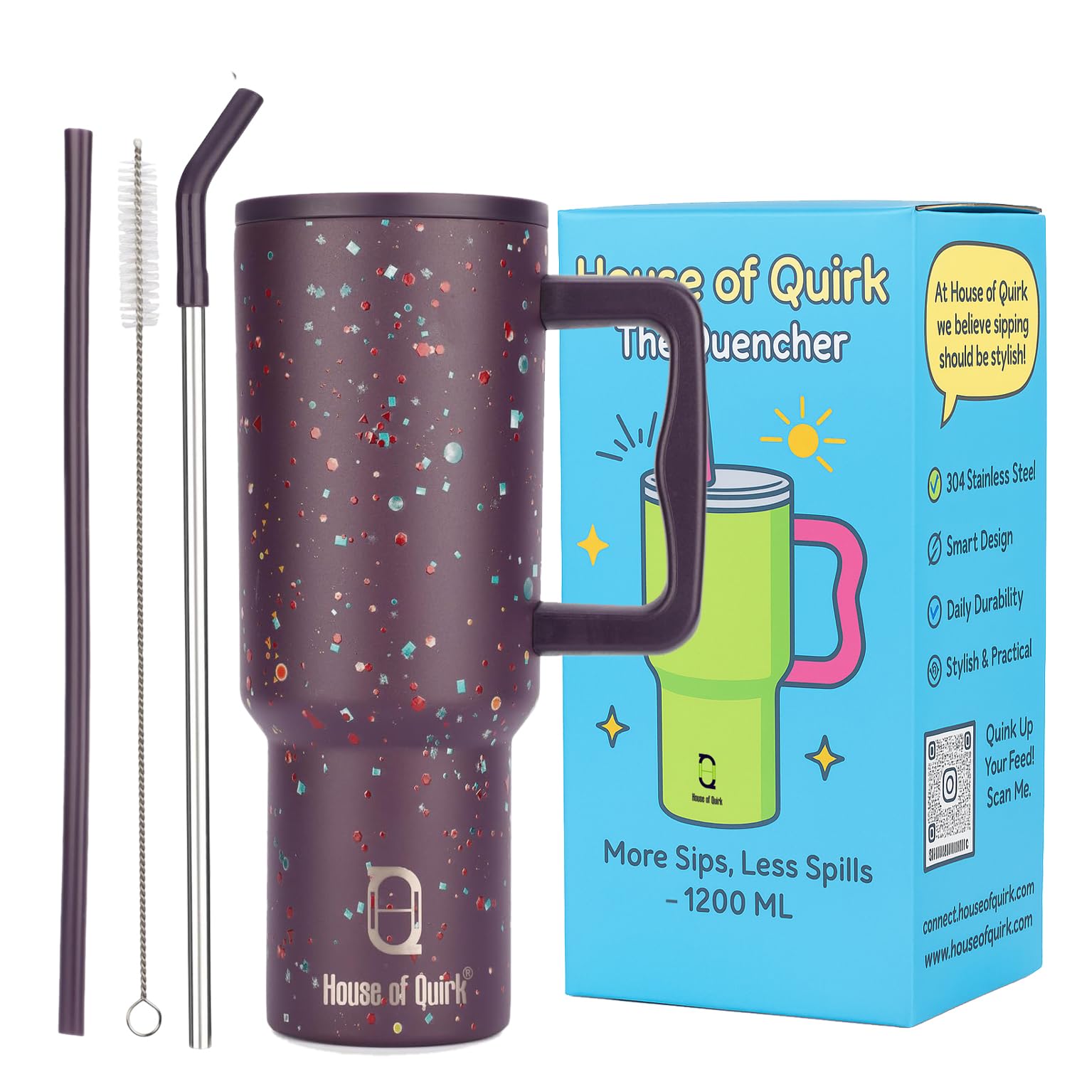 Stainless Steel Vacuum Insulated Tumbler with Straw and Lid & Handle - (1200 ML)